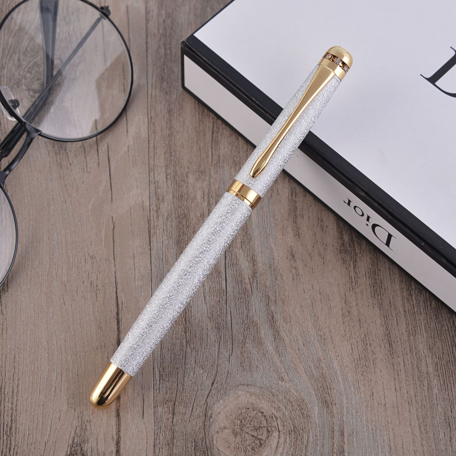 热销特细镶钻花纹钢笔彩色笔杆磨砂练字办公创意金属钢笔商务馈赠