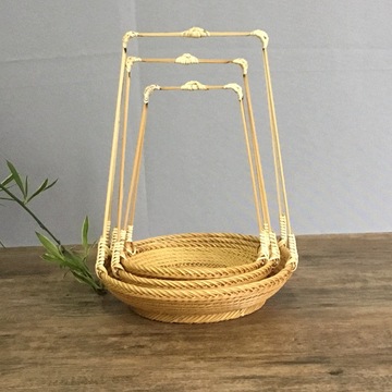 手工编织手提篮子竹篮酒店面包点心篮竹制收纳筐茶道配件竹工艺品