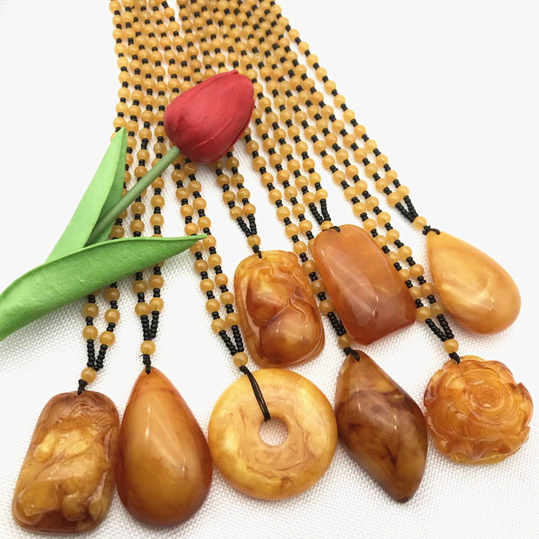 老蜜蜡吊坠 二代老蜜蜡项链 女时尚毛衣链 长款民族风饰品配饰挂