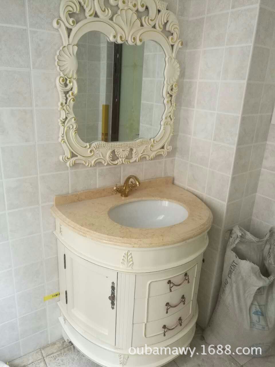 欧式仿古美式浴室柜洗手洗脸面盆落地实木半圆弧形卫浴柜组合定做