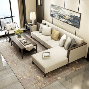 新中式实木沙发组合 现代中式实木沙发简约单双三人木质沙发定制