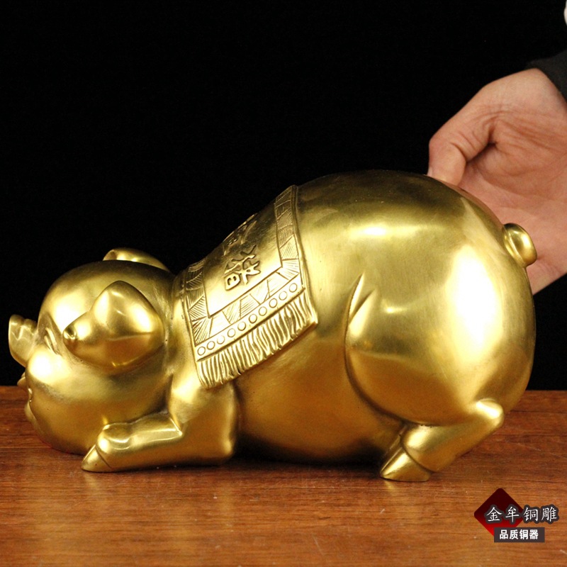 纯黄铜百年金猪摆件铜猪金钱猪生肖猪摆设家居装饰工艺品摆件批发
