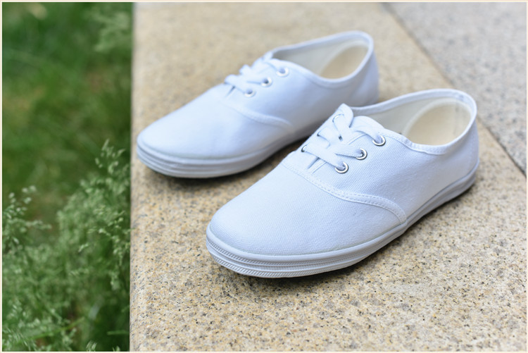 正品青岛环球国途白球鞋系带学生运动帆布工作男女晨跑白网舞蹈鞋