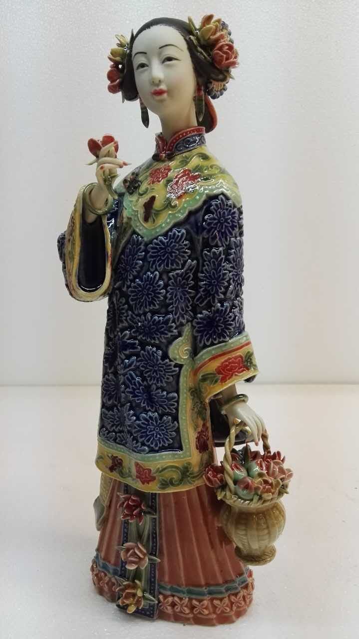 林伟东大师作品正品初夏荷花姑娘石湾陶瓷公仔古典仕女美女装饰