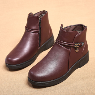 2018冬季新款居家棉鞋保暖加绒中老年老太太棉靴女瑞安妈妈女鞋pu