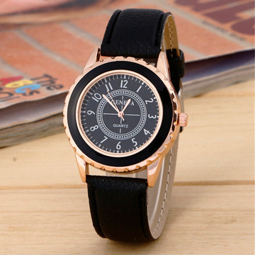 2018新款女士真皮表带手表 韩版时尚360度旋转表盘手表一件可代发