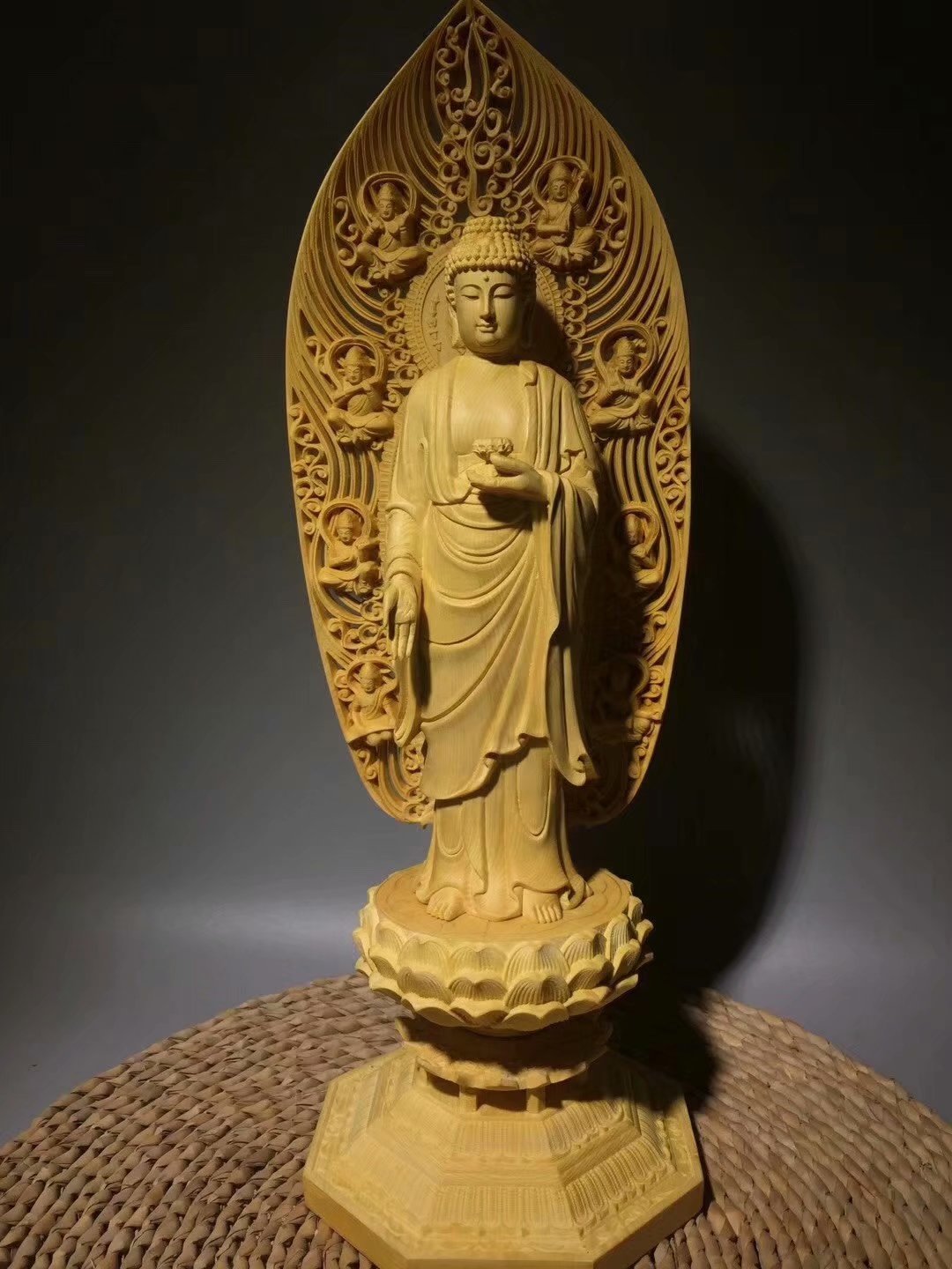 进口黄杨木雕实木客厅雕刻工艺品人物佛像如来摆件南无阿弥陀佛