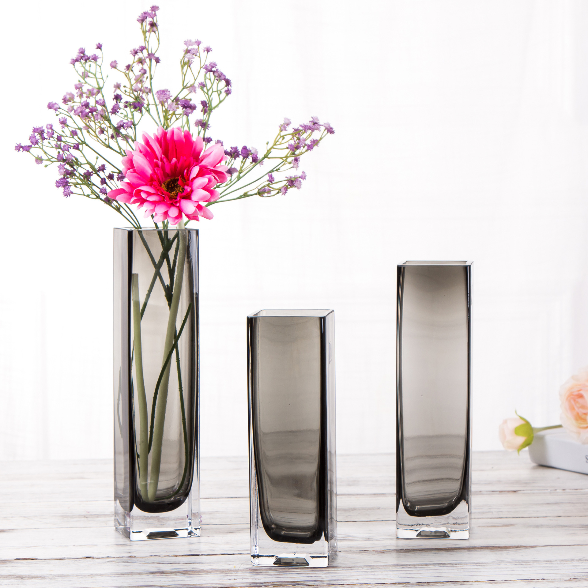 批发玻璃花瓶彩色长方形水培吹制玻璃瓶家居装饰单枝玻璃花瓶