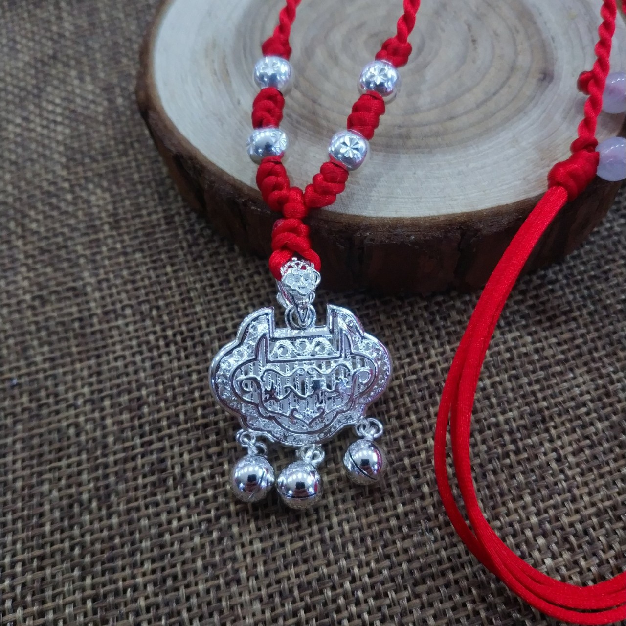 990纯银长命锁手工项绳手工编织项链儿童节礼物新年礼物