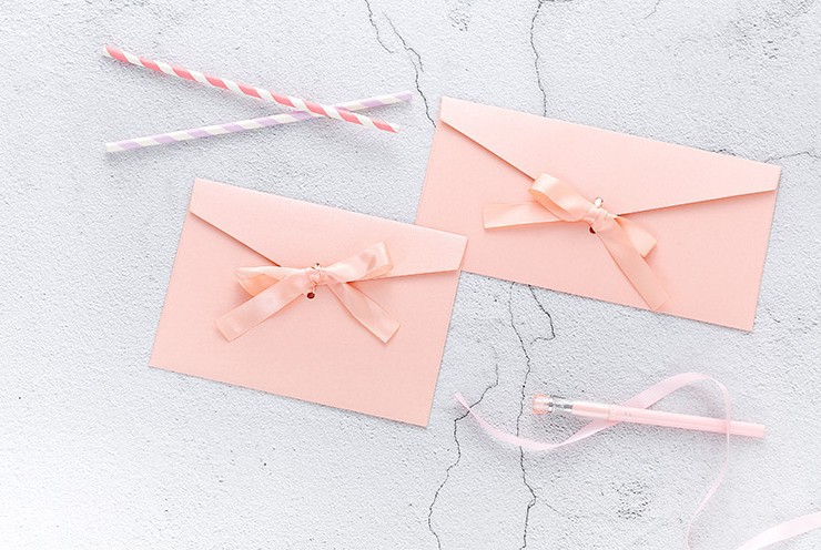 复古彩色蝴蝶结丝带珠光纸礼物信封高档邀请函明信片封套烫金logo