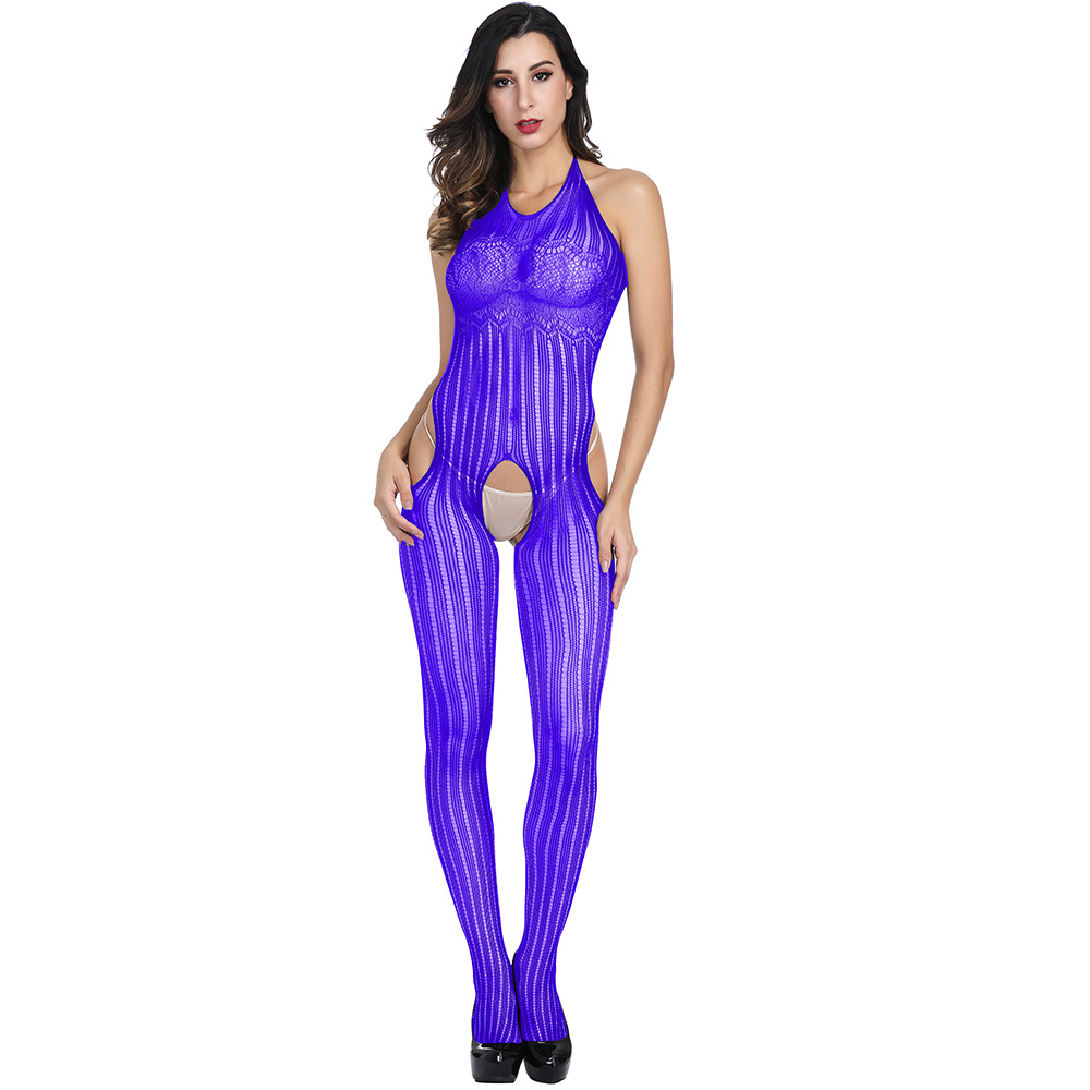 情趣内衣性感网 提花透视网衣情趣套装连体网衣吊空挂脖w295