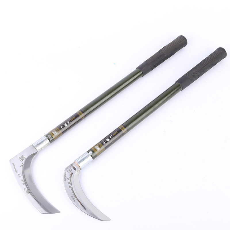 产地货源农用木柄镰刀割草刀窄扇镰刀除草长柄锰钢镰刀短把小镰刀