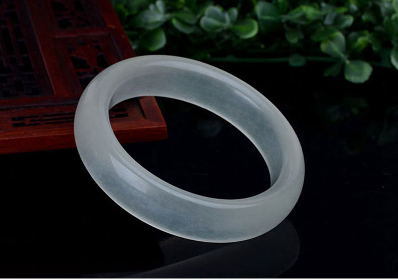 天然阿富汗冰花玉手镯 蚕丝冰种白玉手镯 女款精品玉石手镯 礼品