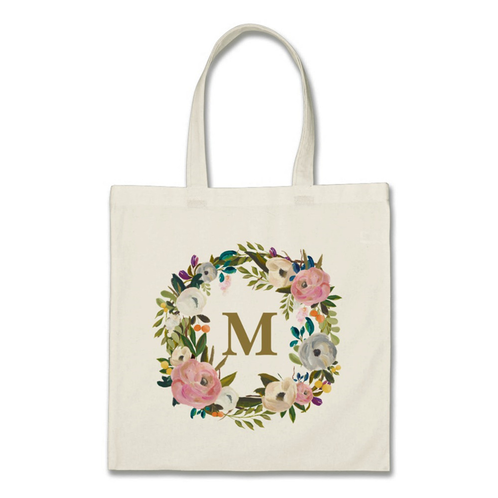 彩绘花卉个性化可定制字母组合帆布袋手提袋全棉布环保购物袋