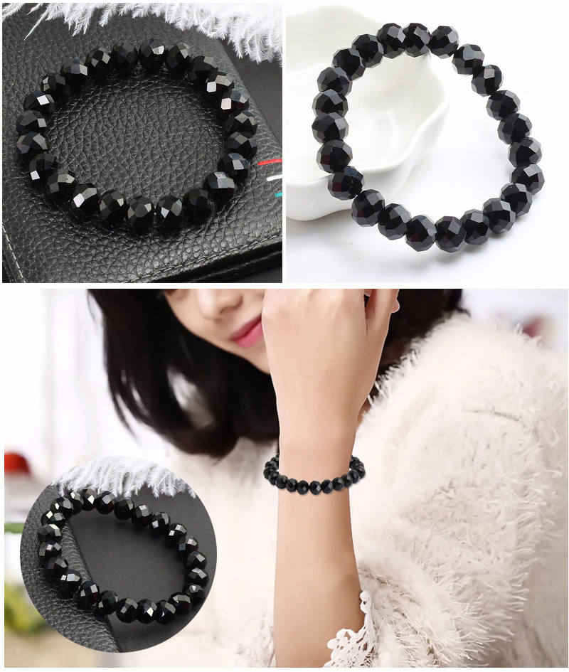 64小斜面切割黑晶石手串 扁珠方块算盘珠弹性绳手链 菱形佛珠手镯