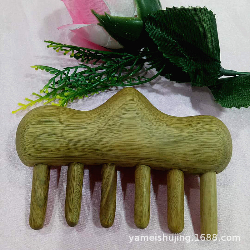 厂家批发加厚六齿绿檀山型形刮痧按摩梳 红檀绿檀按摩梳