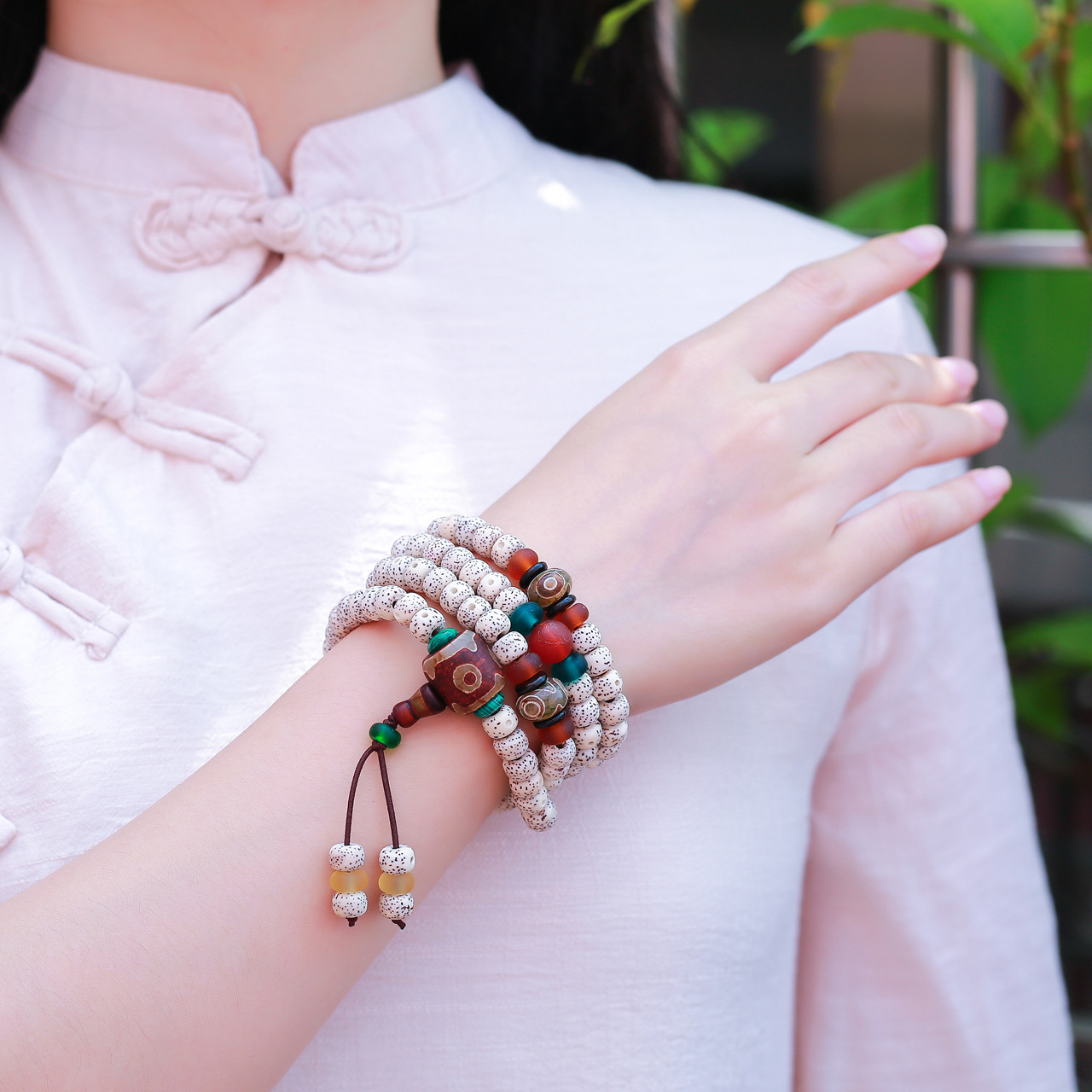 星月菩提子108颗佛珠手串 正月 配天眼玛瑙菩提子佛珠手链