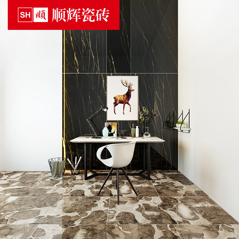 顺辉瓷砖 欧式客厅背景墙900x1800墙砖釉面防滑耐磨地砖 帝伦特黑