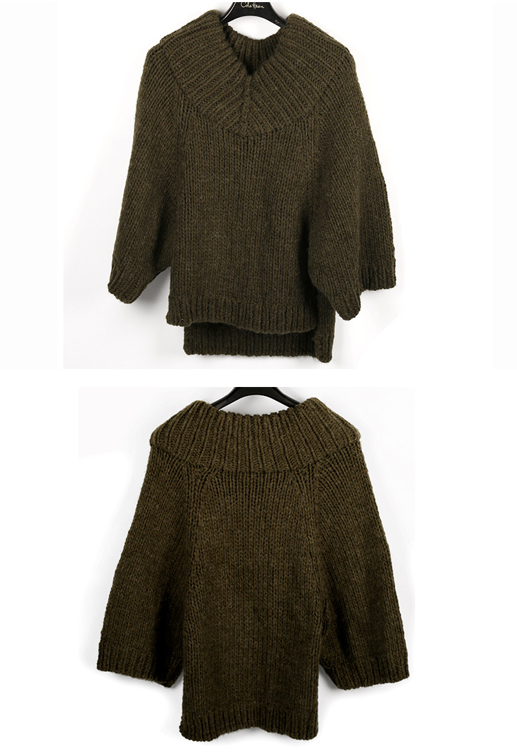 女式针织衫-加大加厚女针织衫女装v领宽松直筒袖时尚宽松毛衣线衫