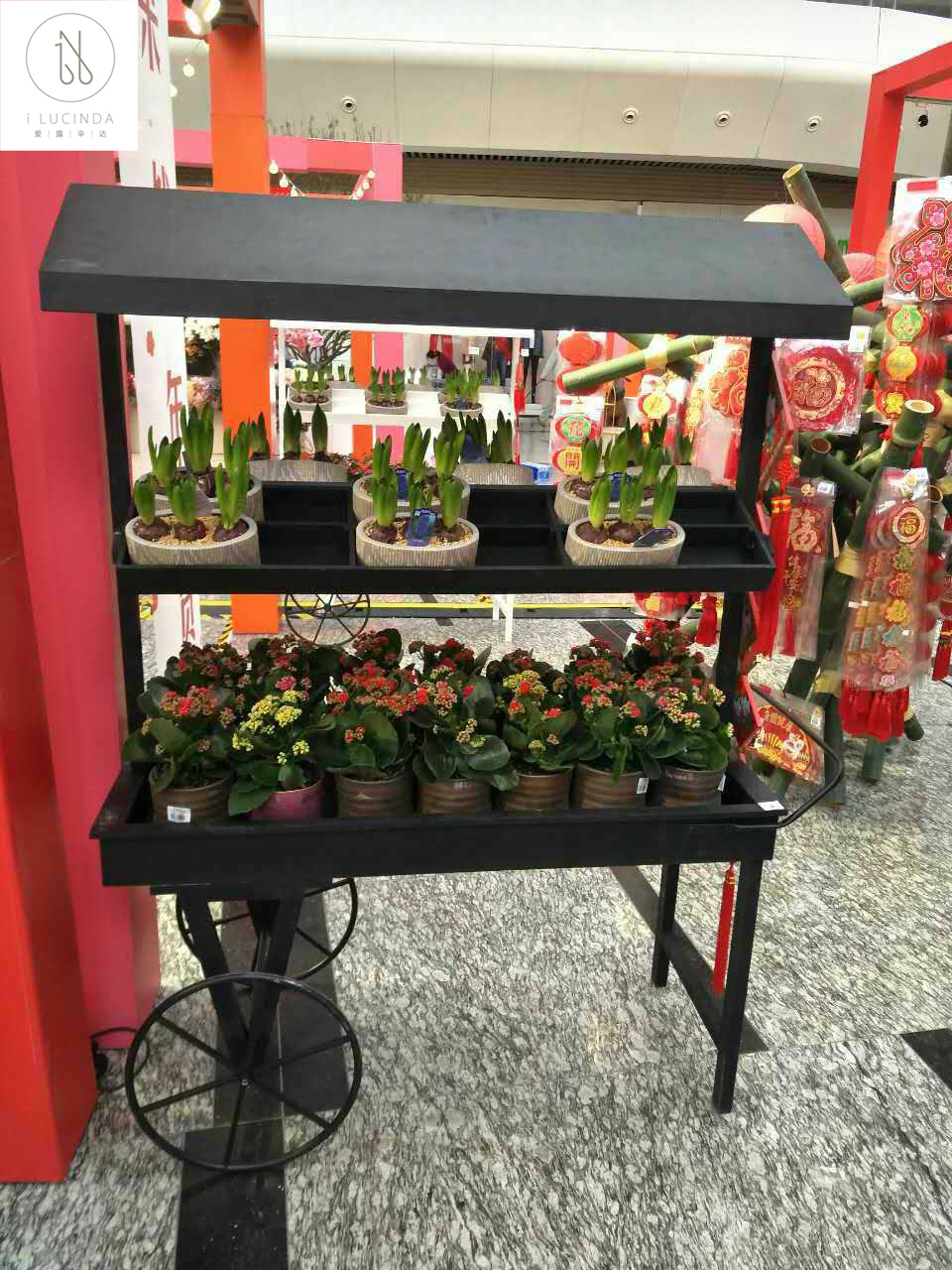 园艺类新款原木花车置物车花店陈列