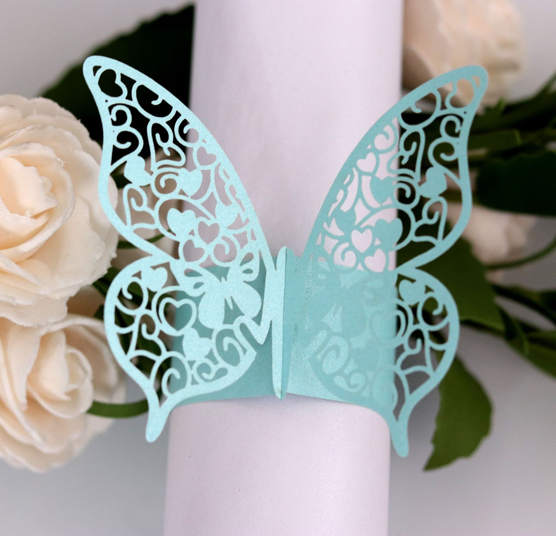 出口 镂空蝴蝶纸环 冰白蝴蝶纸扣 创意毛巾装饰品 高档餐巾扣批发