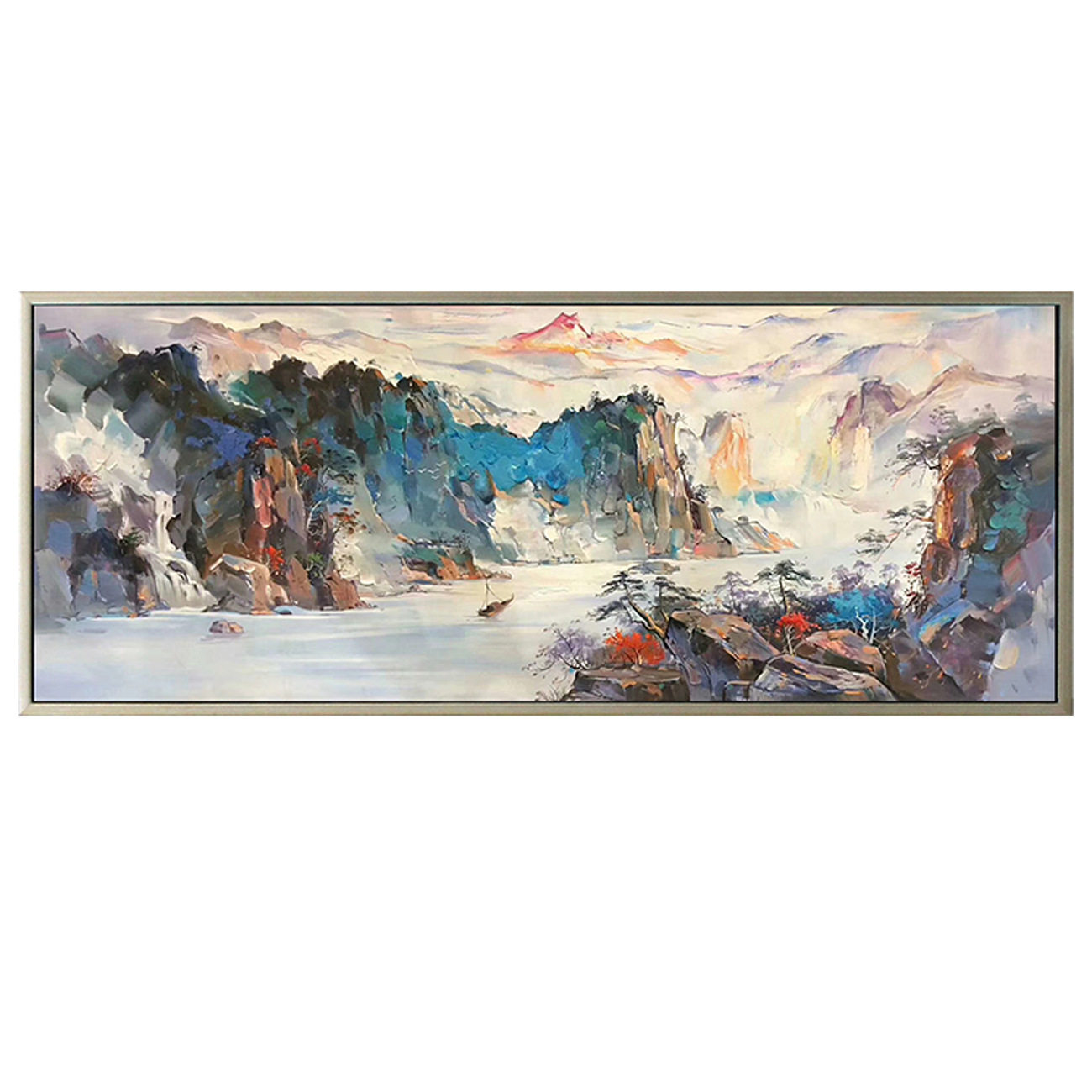 聚宝盆山水画中式装饰画客厅山水画大芬油画纯手绘油画装饰画