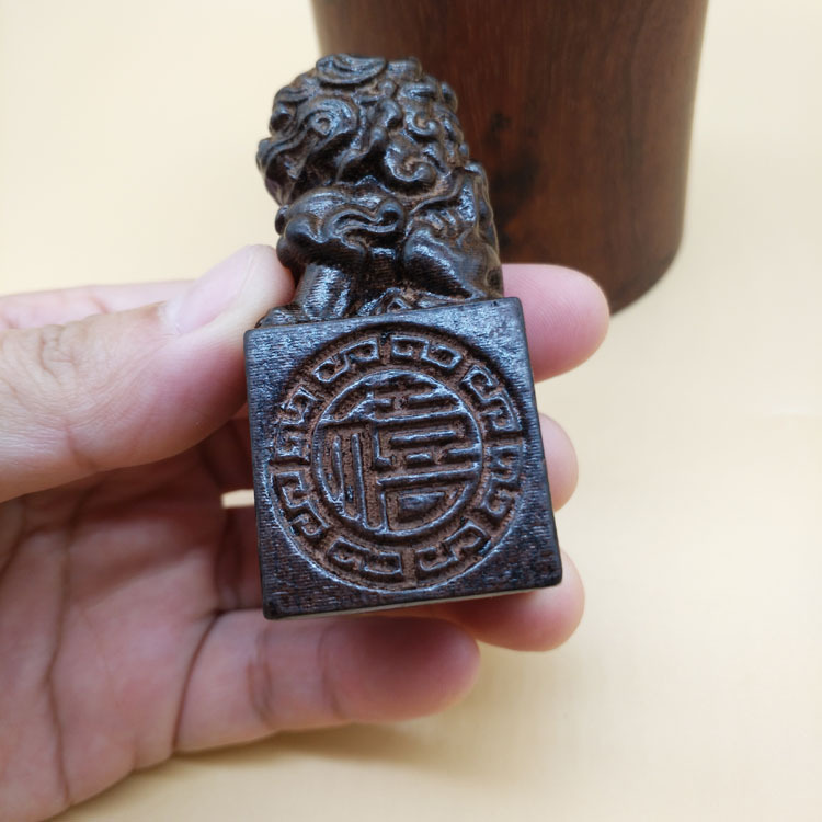 宝宝周岁抓周官印沉香木雕摆件福禄寿喜狮子印章 木质工艺品