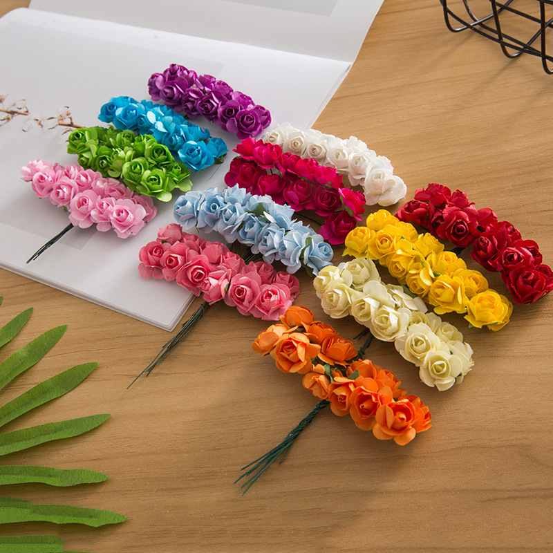 批发纯手工仿真花 纸质2cm中号玫瑰花婚庆家居装饰花