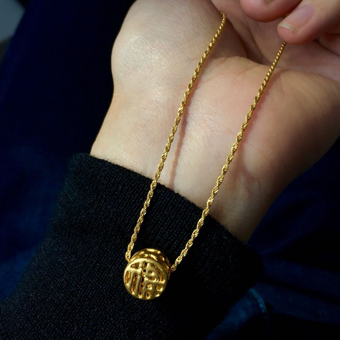 18k金麻花项链au750麻绳女款项链 意大利工艺彩金k黄扭绳链显大