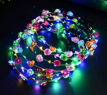 Ten Lights Ten Flowers Flash Luminous Garland Headdress Hair Hoop LED Lights Night Market Wholesale Stall Hot Sale Small Toys for Children