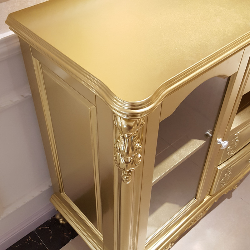 欧式餐边柜储物柜 实木碗柜茶水柜收纳柜橡木雕花 小酒柜奢华金色