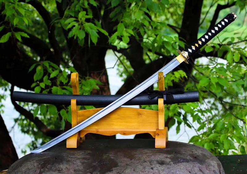 正品龙泉刀剑日本武士刀剑弯款竹叶盘锰钢纯手工一体锻打未开刃