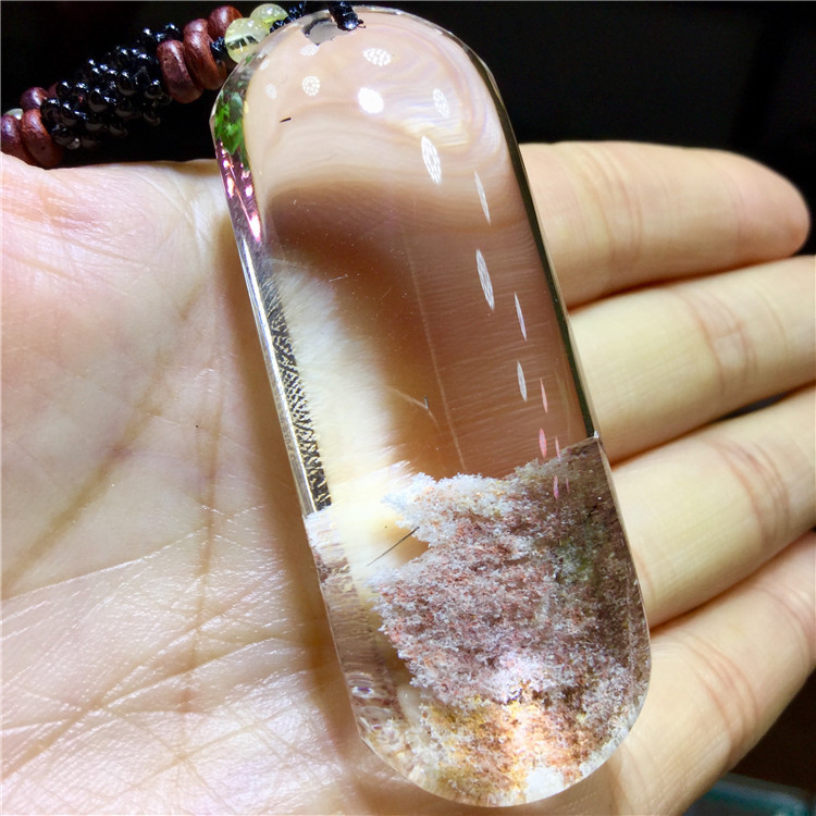 东海水晶 天然粉幽灵聚宝盆平安无事牌吊坠