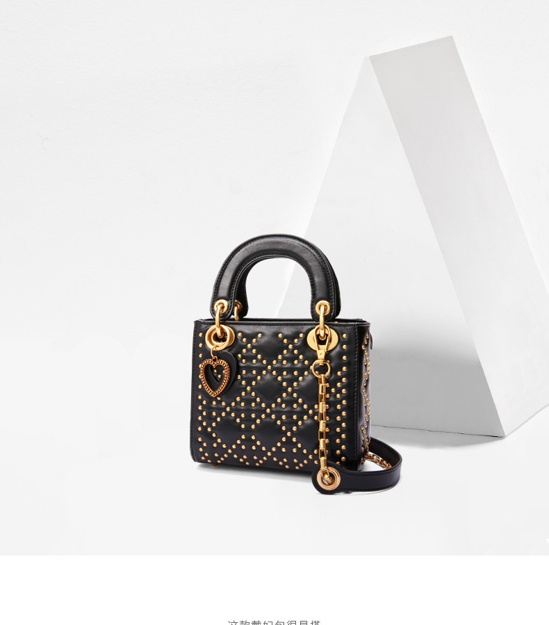 plover铆钉菱格戴妃包女2018新款mini链条包包单肩斜挎手提小包