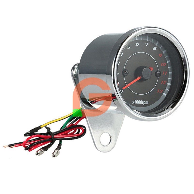 摩托车改装电感转速表指针式仪表复古转速表led双色背光12v