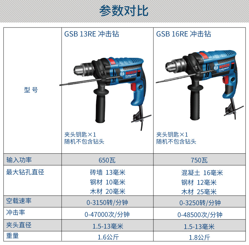 博世冲击钻gsb16re gsb16工业级多功能电钻正反转手电钻电动工具