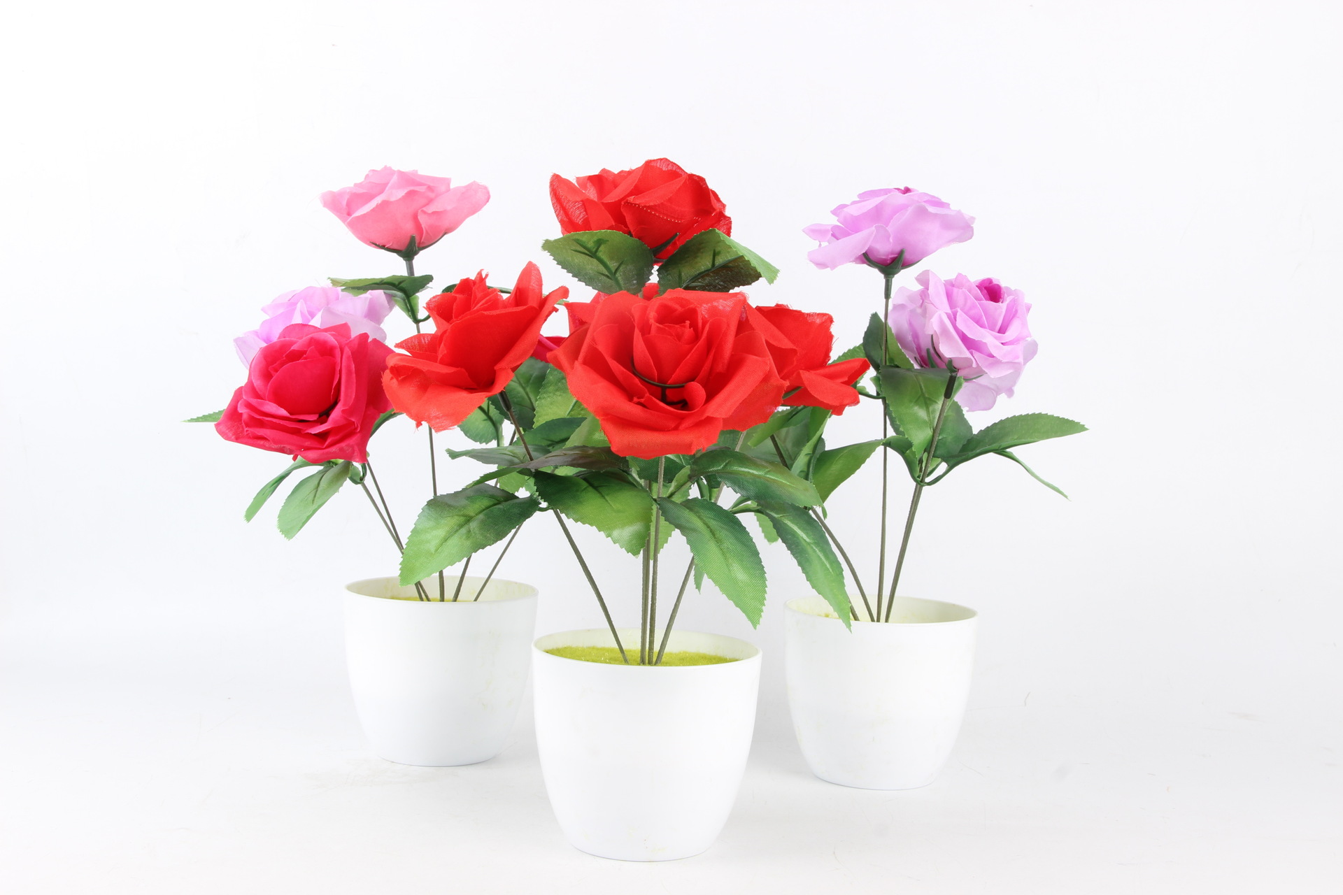 圆盆5朵玫瑰花仿真盆栽 仿真花 假花 装饰盆景 5元店货源百货