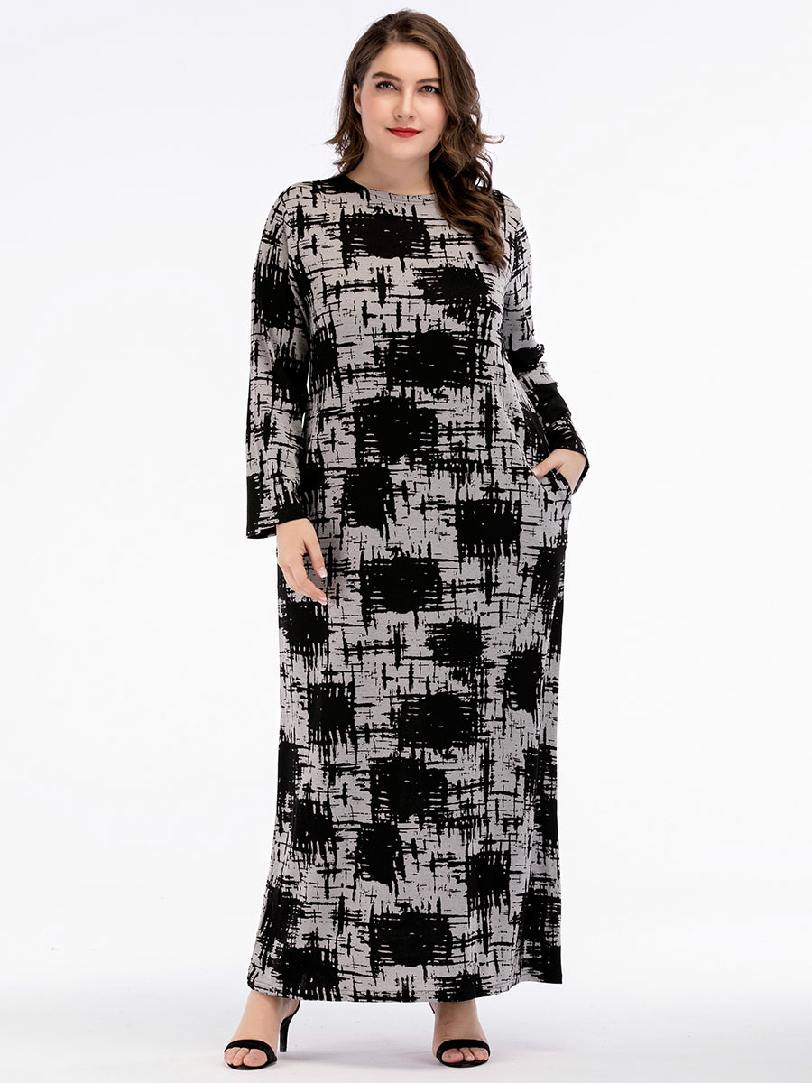 5457-1 大码女装 穆斯林长袖宽松大码加厚针织长裙连衣裙中东袍