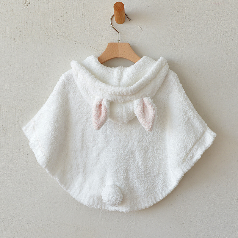 软绵绵冰激凌秋冬儿童兔子耳朵披风万圣节斗篷保暖半边绒家居服