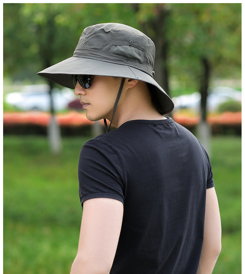 男士渔夫帽 户外防紫外线upf50 遮阳登山帽韩版大檐钓鱼防晒盆帽