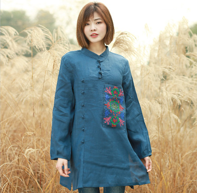 棉麻女装民族风绣花上衣女文艺复古手工盘扣女士春装衣服厂家批发