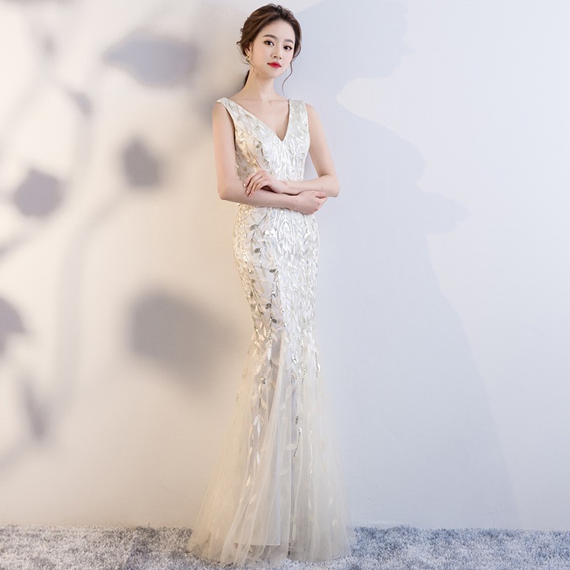 新款亮片鱼尾晚礼服长款高档夜场ktv公关佳丽小姐工服晚宴模特服