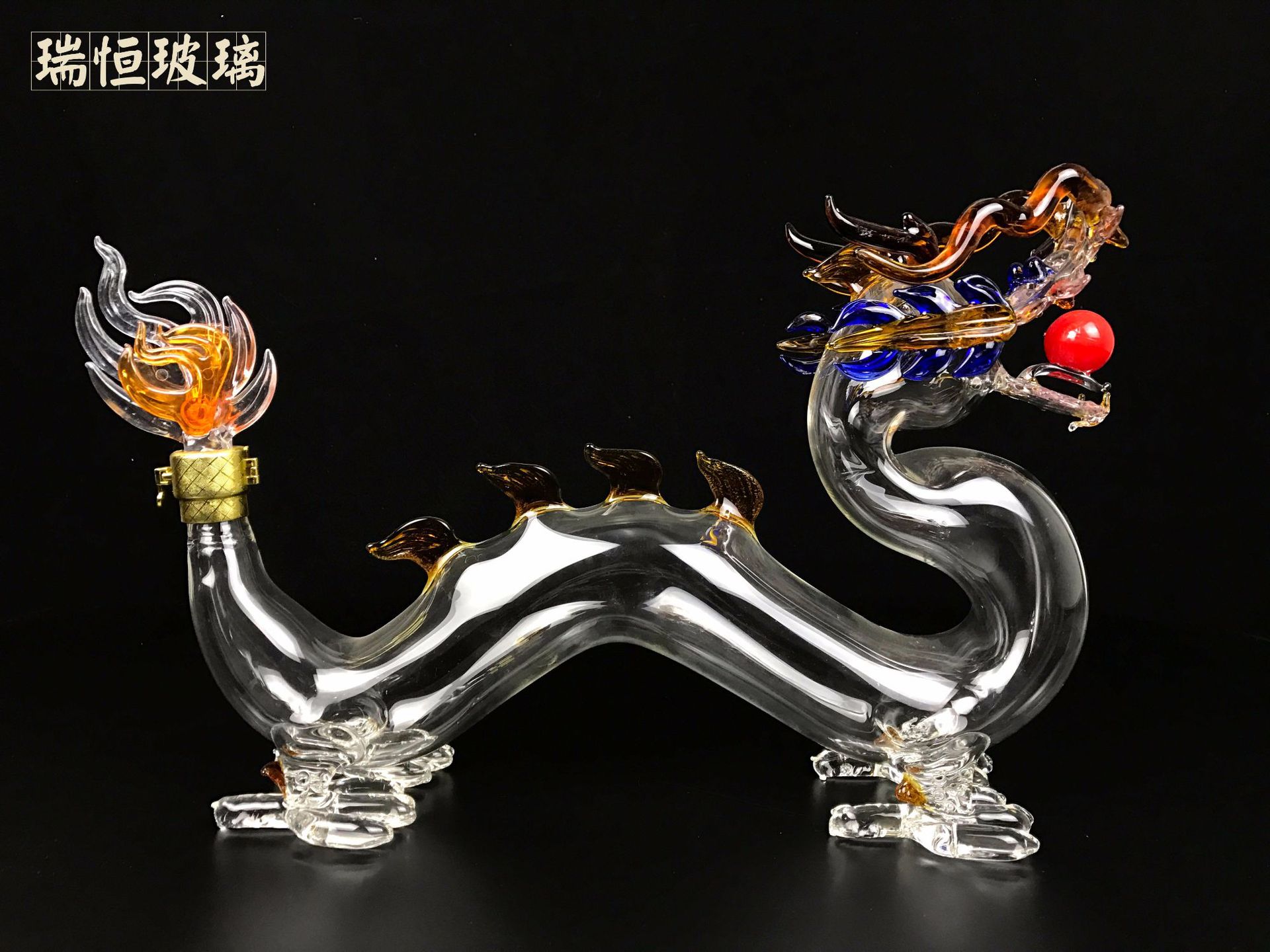 玻璃白酒瓶 髙硼硅玻璃龙型酒瓶 空心龙创意 造型酒瓶 1000ml