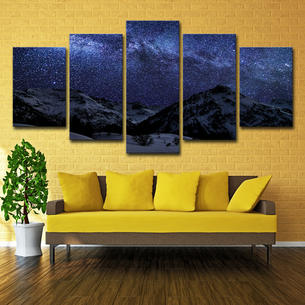 跨境wish aliexpress5件雪山星空夜景画油画墙艺术家居装饰室