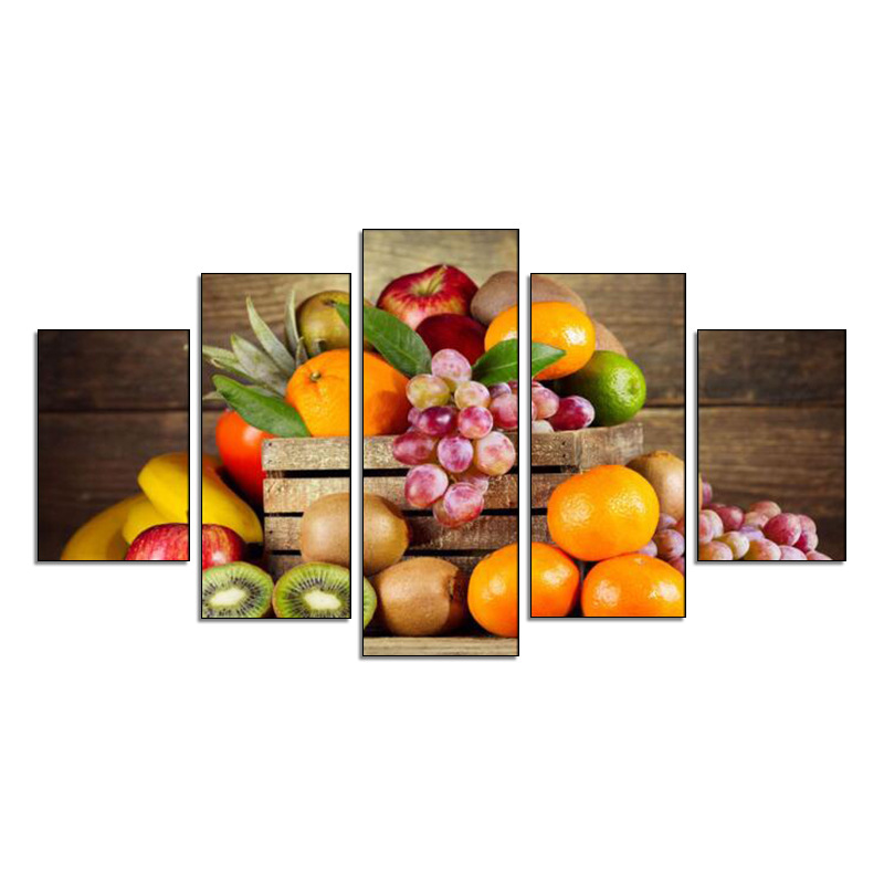 跨境热卖高清帆布喷绘画 5联水果装饰画高档水果酒店冷饮装饰挂画