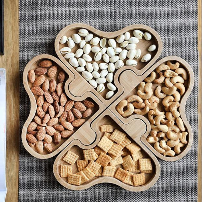 木质干果盒 拼图干果盘实木糖果盒 创意竹木果盘可定质制ogo