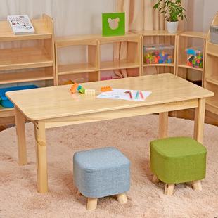 幼儿园实木桌椅儿童木质学习桌樟子松原木六人写字课桌套装加厚