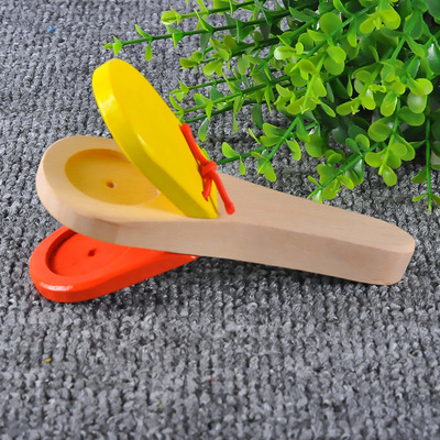 厂家直销木制彩色长柄响板婴幼儿早教音乐教具宝宝乐器玩具