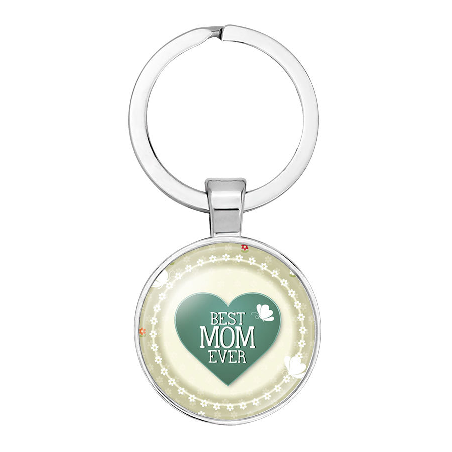 European and American Hot Ornament Key Ring Mom Letter Family Mother's Day Gift Time Stone Glass Key Ring