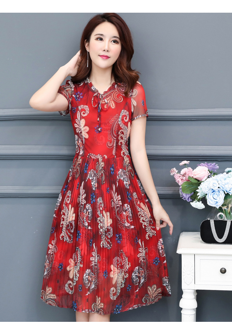 2018夏装新款30岁40岁50岁妈妈装韩版修身中长款短袖连衣裙
